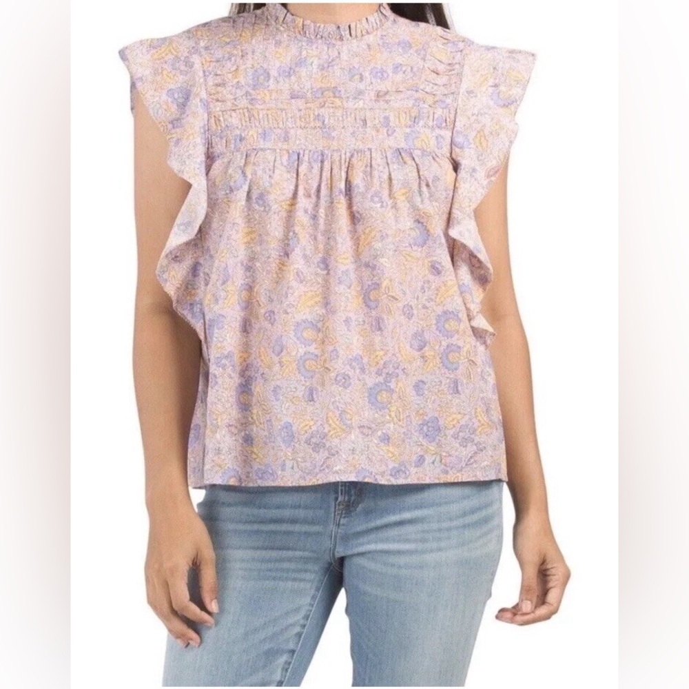 Anthropologie Love The Label Josepha Smocked Floral Top Lavender S